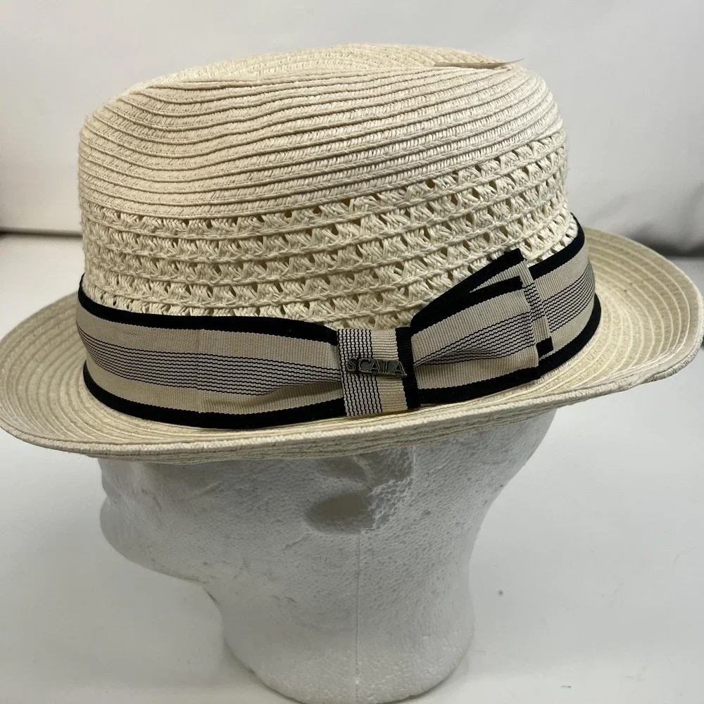 Scala Classico Hat Fedora Fitted Mens XLarge White Toyo Straw Summer Dressy - Picture 2 of 12